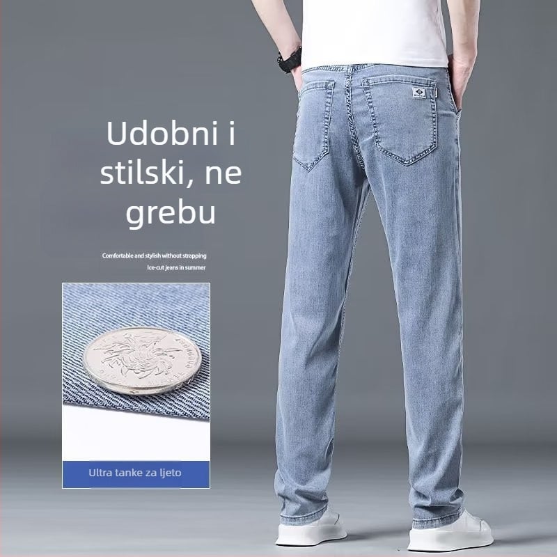 Muške lagane ljetne traperice, ravni kroj, svijetla boja, casual nošenje