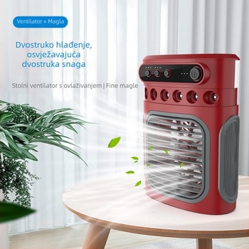 Stolni kompaktni ventilator s hlađenjem raspršivačem i ovlaživačem, mogućnost dodavanja kockica leda, Type-C punjenje