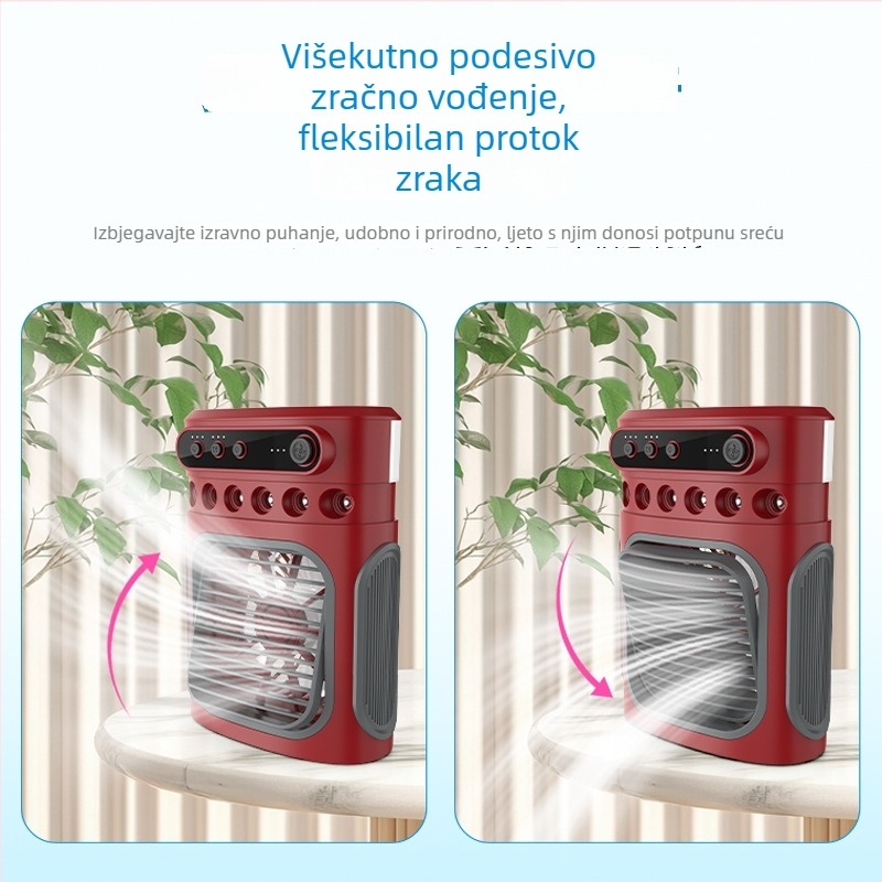 Stolni kompaktni ventilator s hlađenjem raspršivačem i ovlaživačem, mogućnost dodavanja kockica leda, Type-C punjenje