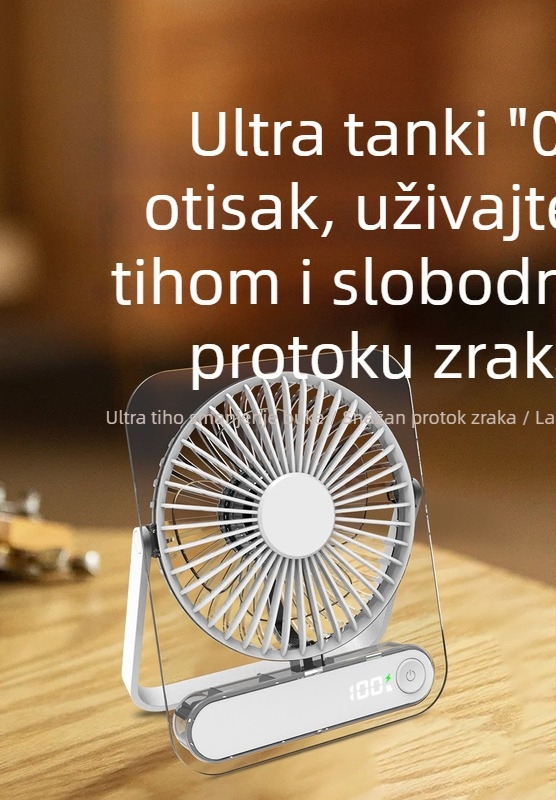 Novi proziran ultra-tanki stolni ventilator s USB punjenjem i ugrađenom baterijom