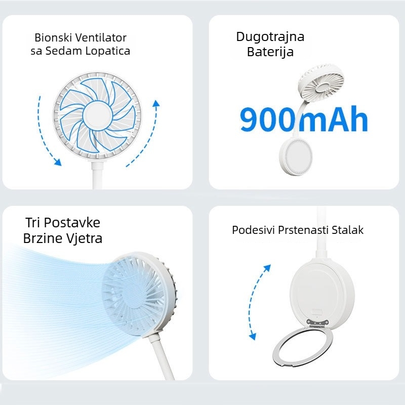 2025 mini ventilator s klipsom, USB punjiv, prijenosni stolni i džepni ventilator