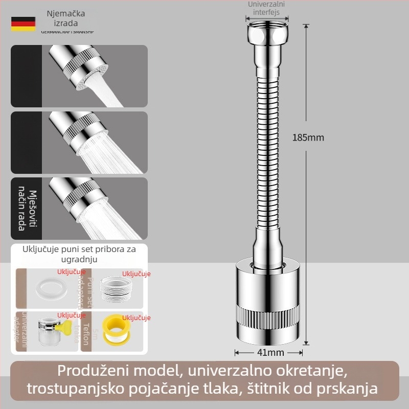 Proširenje slavine s okretom kuhinjskom tuš glavom, aerator s tri brzine i univerzalni pojačivač filtra