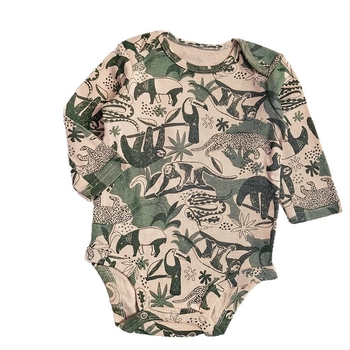 Pamukasti dječji romper s dugim rukavima, karirani uzorak sa životinjama, unisex