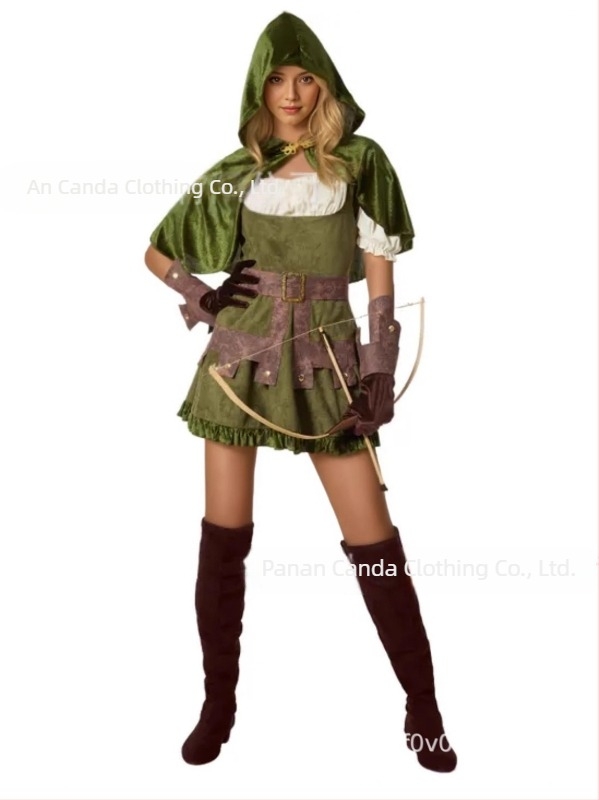 Zeleni velur ženski kostim: set suknje i plasti Robin Hood, retro srednjovjekovni nordijski cosplay