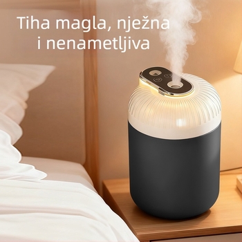 Prijenosni USB ovlaživač za dom i automobil, tih, mekano svjetlo, okruglo ABS kućište, 1 izlaz za maglu, kompaktan