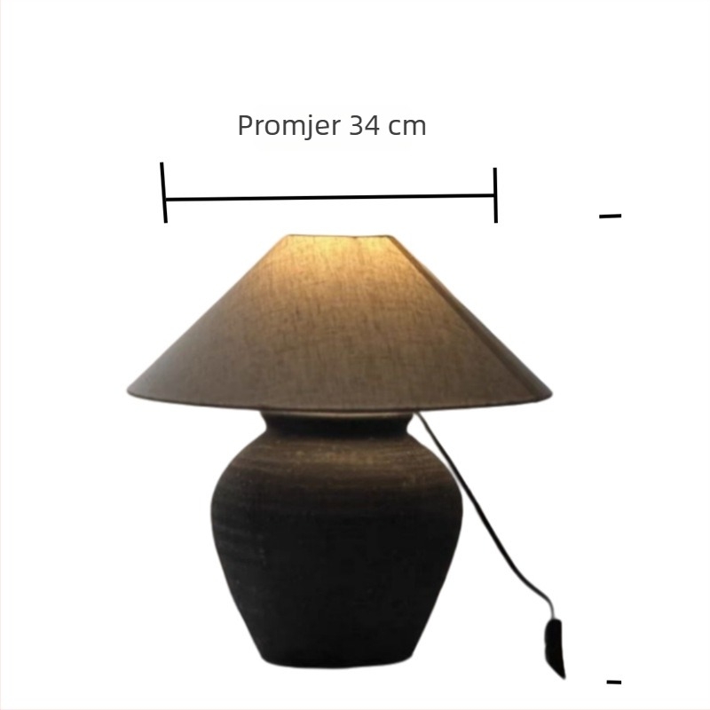 Wabi-sabi keramička stolna lampa s drvenom bazom, retro noćna lampa za dnevni boravak, radnu sobu ili spavaću sobu