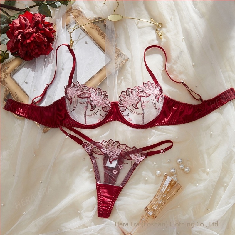 Seksi žensko rublje s vezom i mrežastim detaljima, proziran set za žene