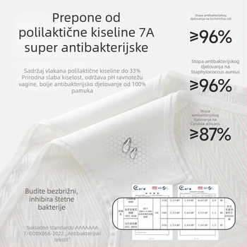 Pamukaste ženske gaćice trokutastog kroja s antibakterijskom uloškom od polilaktične kiseline, visokim pojasom, širokim krojem, plus veličina, bešivne