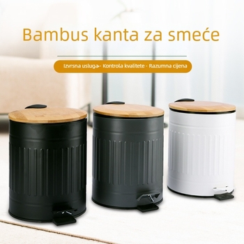 Koš za otpad s pedalom i poklopcem od bambusa, retro rimski uzorak, kapacitet 3-5 L, namijenjeno kuhinjama, domu i komercijalnim prostorima