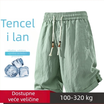 Novi muški Bermuda šorc od mješavine Lyocell-lina, plus size, ljeto, jednobojno, lagan i svestran.
