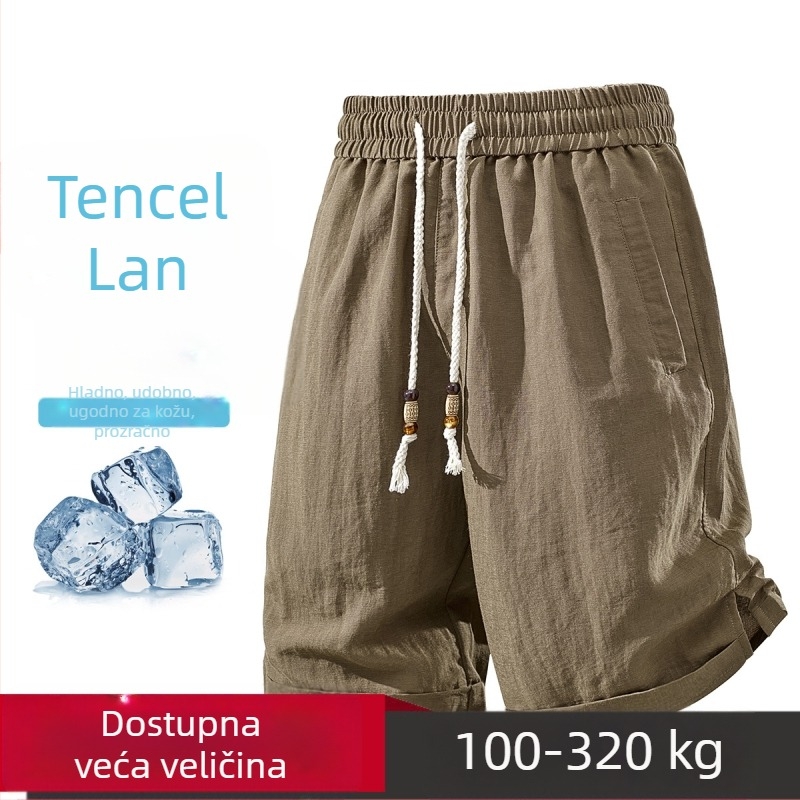 Novi muški Bermuda šorc od mješavine Lyocell-lina, plus size, ljeto, jednobojno, lagan i svestran.
