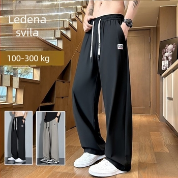 Muške hlače od Ice Silk za plus veličinu, opušten kroj sa širokim nogavama i visokim strukom, američki stil, ravne nogavice, tanke, osvježavajuće ljetne sportske hlače