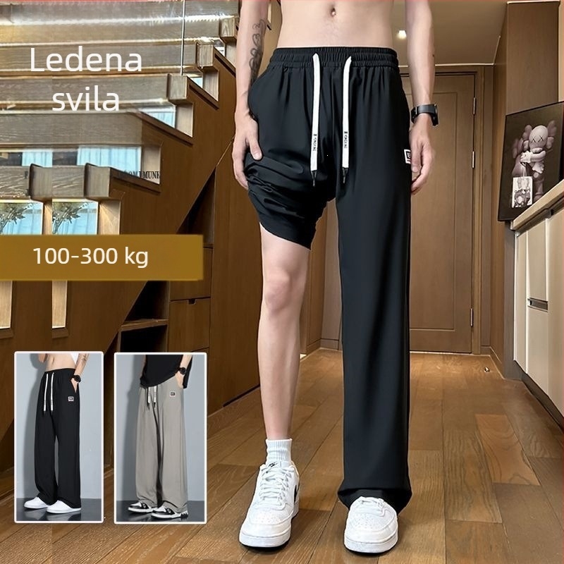 Muške hlače od Ice Silk za plus veličinu, opušten kroj sa širokim nogavama i visokim strukom, američki stil, ravne nogavice, tanke, osvježavajuće ljetne sportske hlače