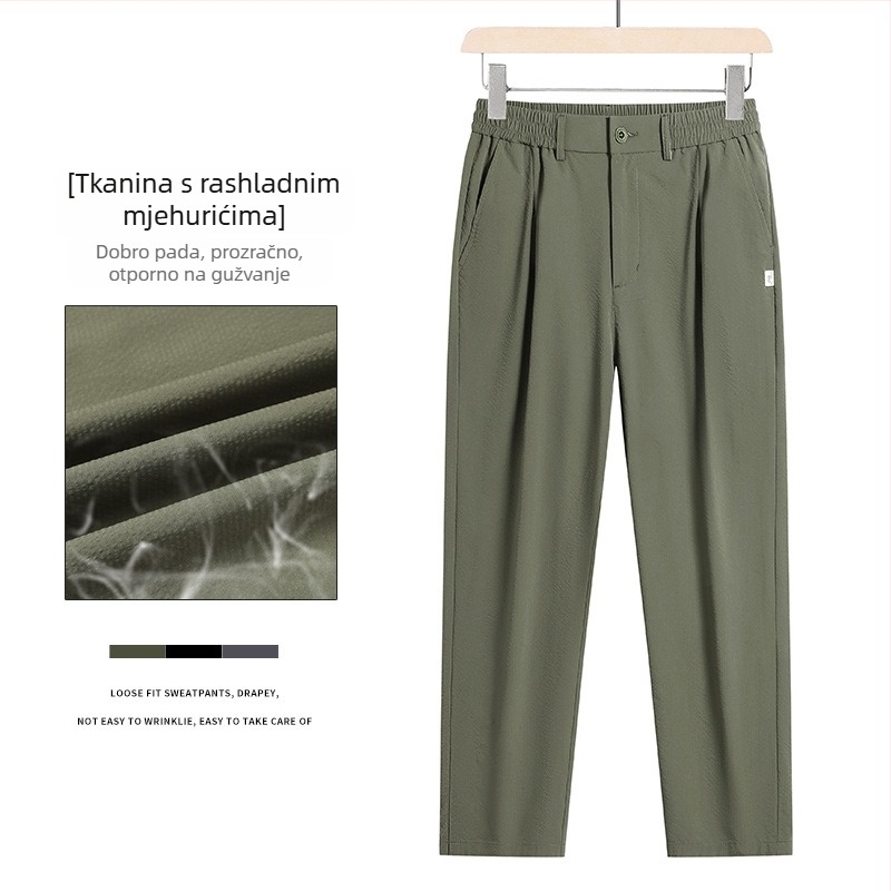 Muške hlače u stilu Hongkonga, ljetne casual cropped, brzo suše, prozračne, ravnog kroja, hlače za sako, plus veličina