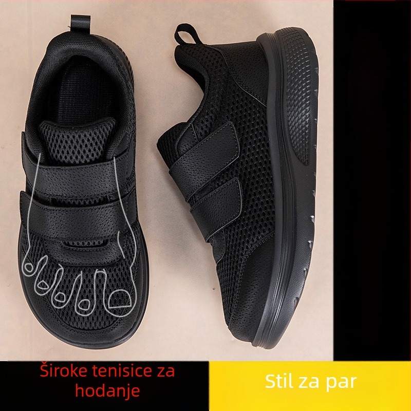 Unisex tenisice s mrežastim gornjim dijelom za starije osobe, široki prst, mekana potplata, Velcro zatvarač