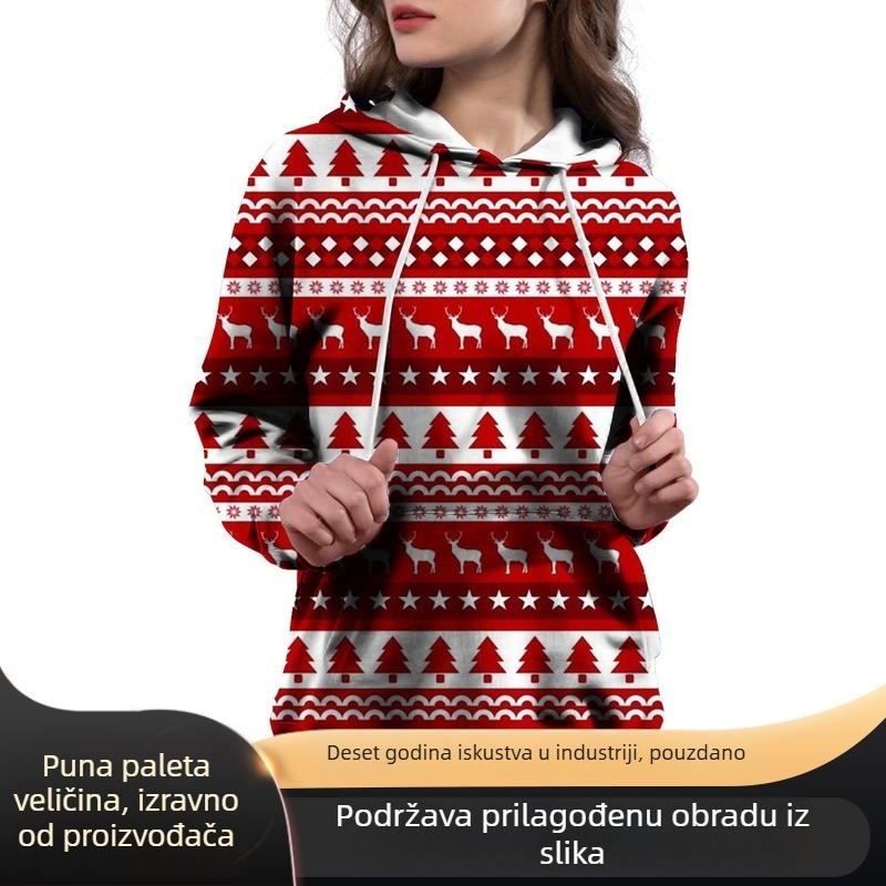 Ženski hoodie s digitalnim printom, kapuljačom i uzicom, za outdoor sportove, dugi rukav, okrugli izrez, 2023