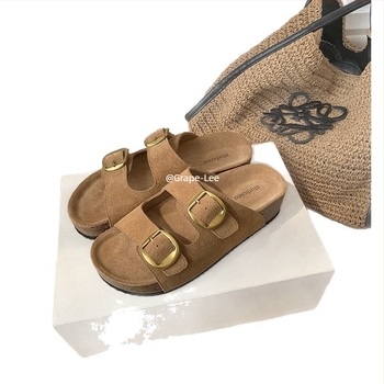 Ženske sandale s debelim potplatom od nubuka, Birkenstock stil, s jednim remenom