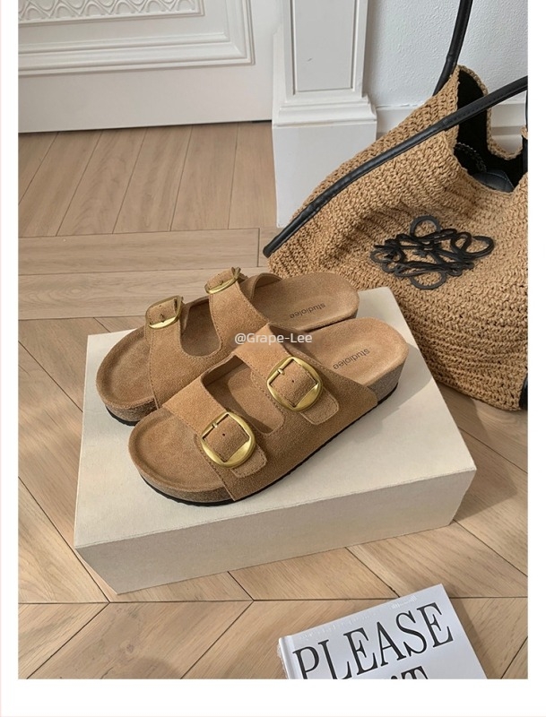 Ženske sandale s debelim potplatom od nubuka, Birkenstock stil, s jednim remenom