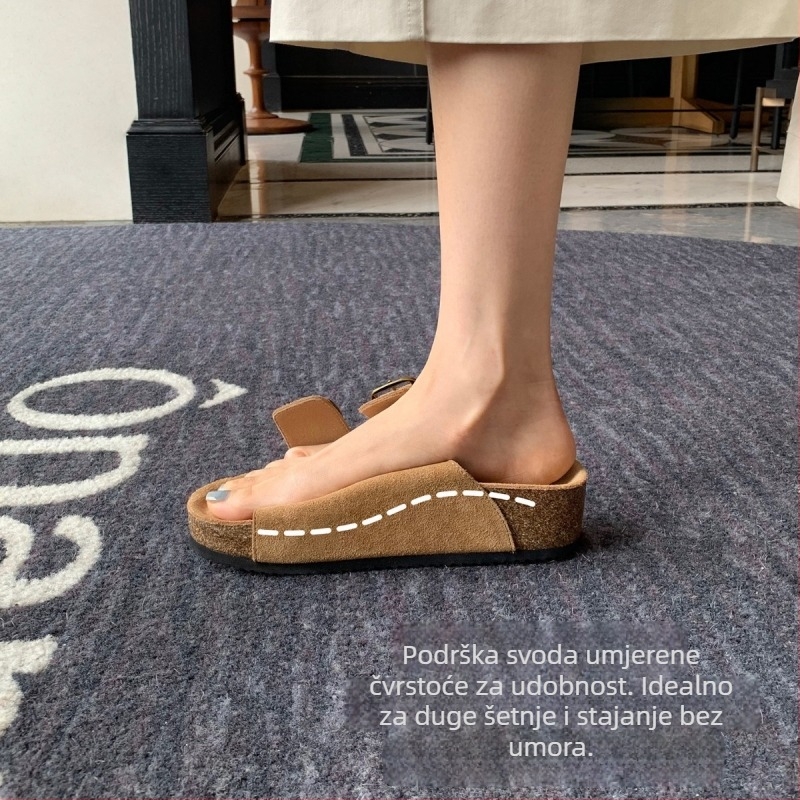 Ženske sandale s debelim potplatom od nubuka, Birkenstock stil, s jednim remenom
