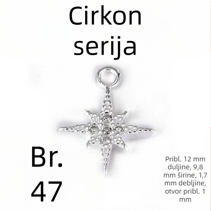 Srebro 925 privjesak s malom zvjezdicom i mjesecom, cirkon, za DIY narukvicu i ogrlicu