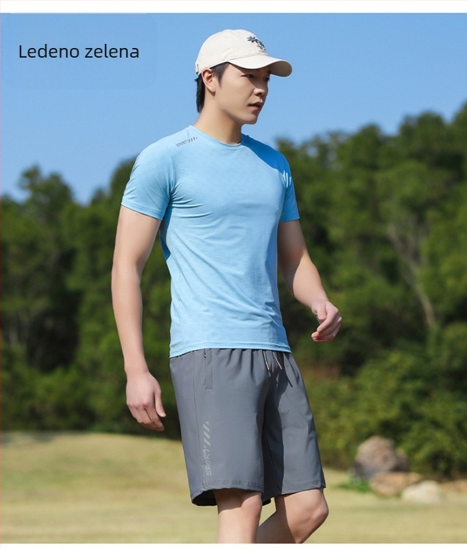 Muška kratka majica s okruglim izrezom, kratki rukavi, japanski retro stil, tanka Ice Silk tkanina, brzo suši, prozračna, elastična, ljeto