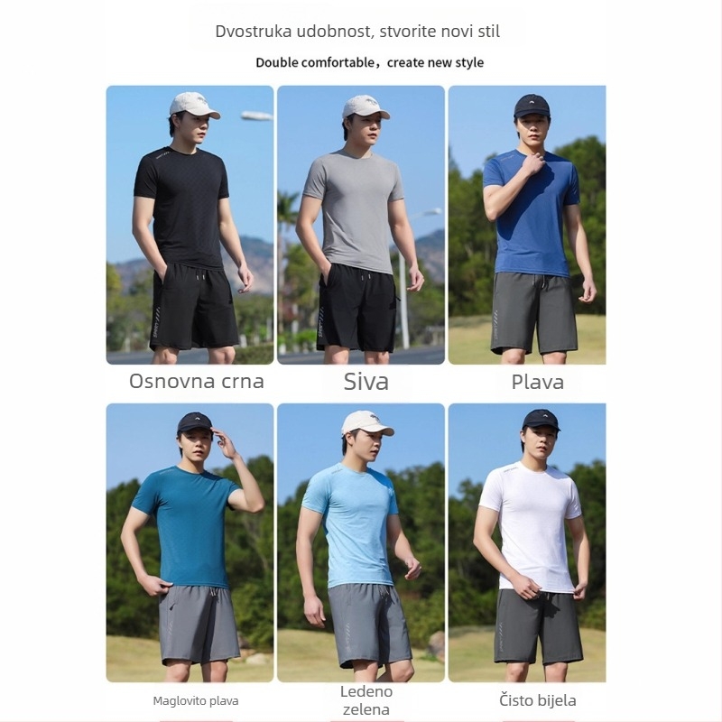 Muška kratka majica s okruglim izrezom, kratki rukavi, japanski retro stil, tanka Ice Silk tkanina, brzo suši, prozračna, elastična, ljeto