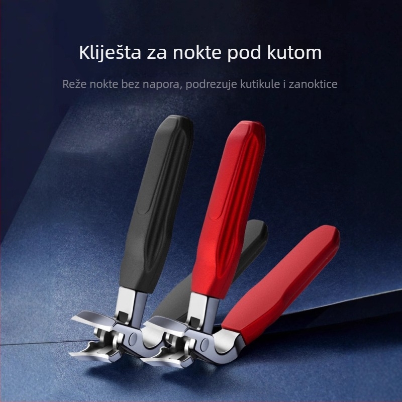 Set nehrđajućih kliješta za nokte s zakrivljenim vrhom, gumeno-plastične ručke, veliki otvor za manikuru