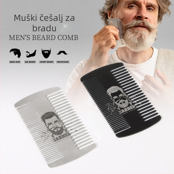 Dvostranični metalni češalj za bradu, nehrđajući čelik, barber stil, kompaknog formata do 10 cm