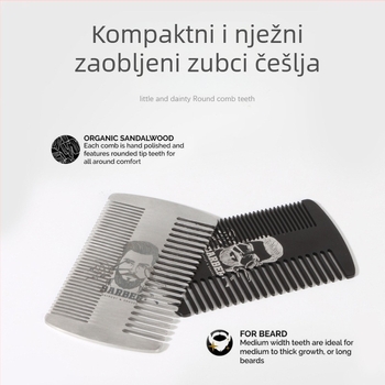 Dvostranični metalni češalj za bradu, nehrđajući čelik, barber stil, kompaknog formata do 10 cm