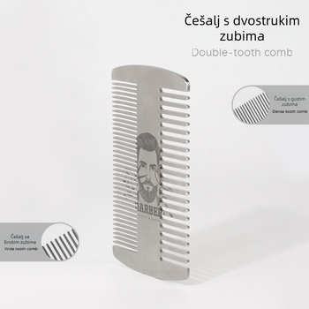 Dvostranični metalni češalj za bradu, nehrđajući čelik, barber stil, kompaknog formata do 10 cm