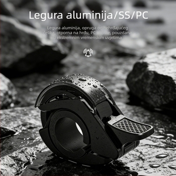 Skriveni zvon za bicikl, 110 dB, kompatibilan s krmilima promjera 22,2–31,8 mm, aluminijska legura.