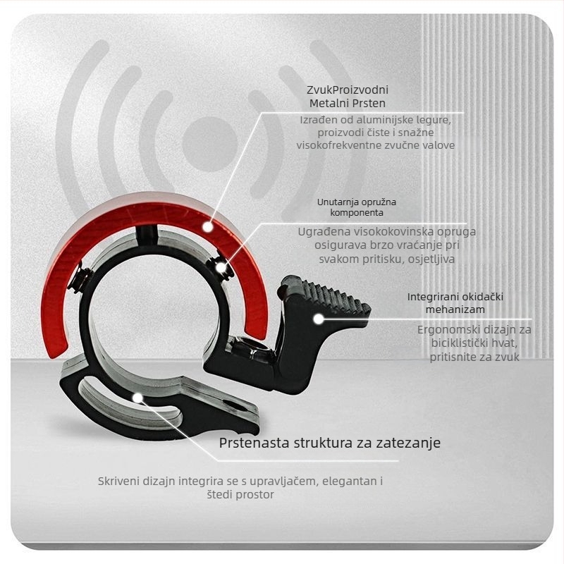 Zvono za bicikl od aluminijske legure, s nevidljivim lijevim montažom, za planinske i cestovne bicikle, universalno zvono
