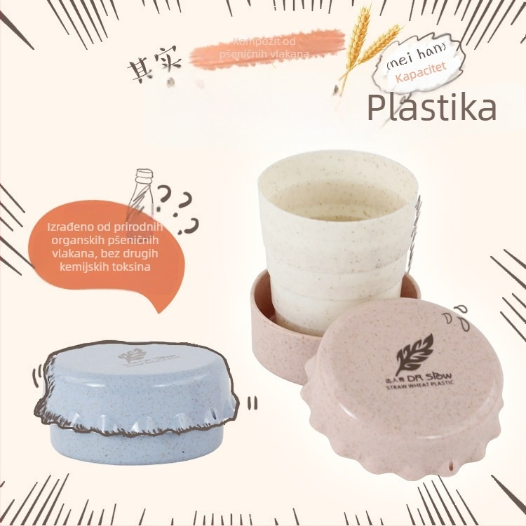 Putna mini sklopiva čaša s poklopcem, dizajn s pšenicom, teleskopskom za vanjska putovanja i pranje