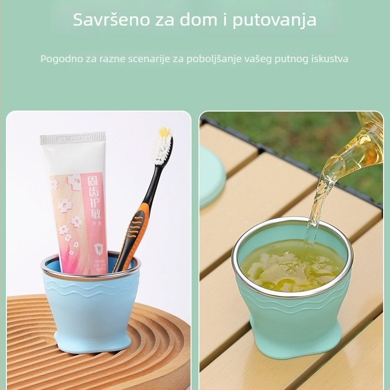 Silikonska čaša za vodu, prehrambene kvalitete, sklopiva, prijenosna, otporna na visoke temperature, za vanjsku upotrebu, putovanja i ispiranje usta