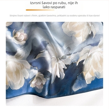 Plavi svileni kvadratni šal za žene, 50×50 cm, proljeće–jesen, moderan i luksuzan.