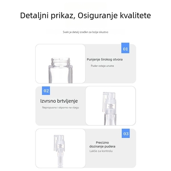Mini bočica za sprej praha, 8 ml, s dugim izlazom i pritisknim poklopom – za talk, medicinski prah i puder
