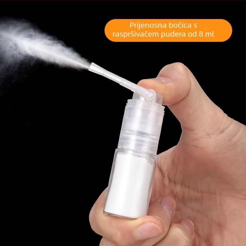 Mini bočica za sprej praha, 8 ml, s dugim izlazom i pritisknim poklopom – za talk, medicinski prah i puder