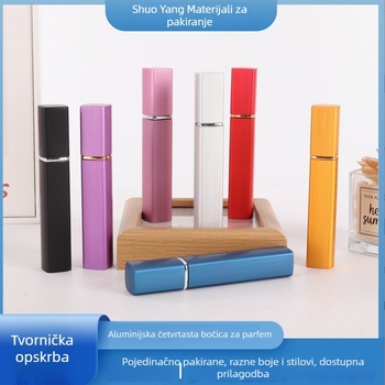 12 ml aluminijski četverokutni flakon za parfem s dugim pritiskanjem, kompaktni putni sprej za kozmetiku
