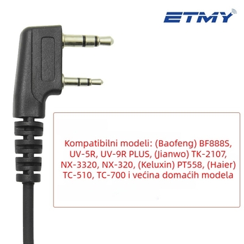 BF888S, UV5R, UV-9R, TC-510 adapter za K-tip šesterokutni PTT slušalici