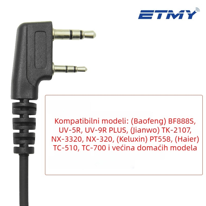 BF888S, UV5R, UV-9R, TC-510 adapter za K-tip šesterokutni PTT slušalici