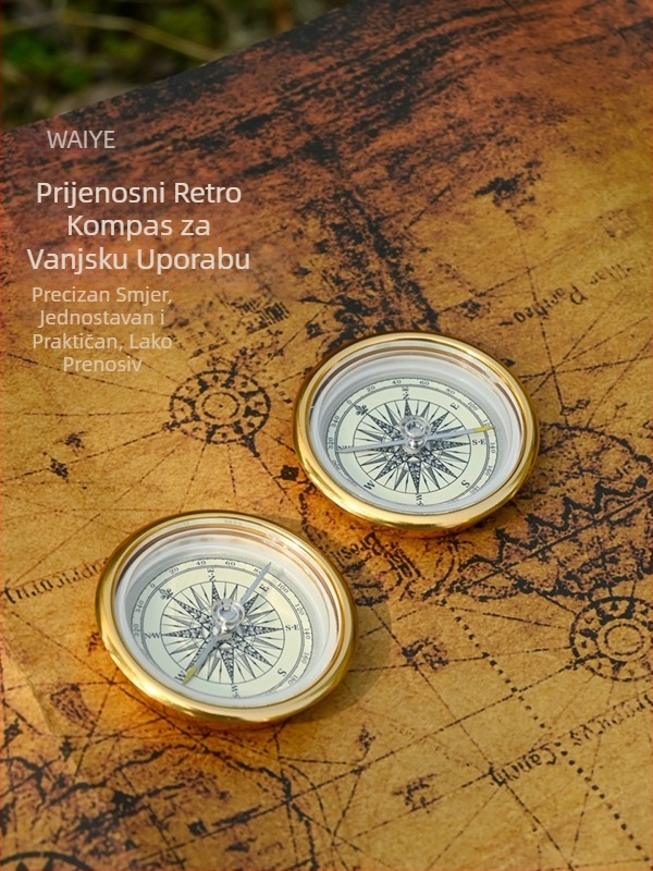 Vanjski retro zlatni kompas s glatkom površinom za planinarenje i izlete