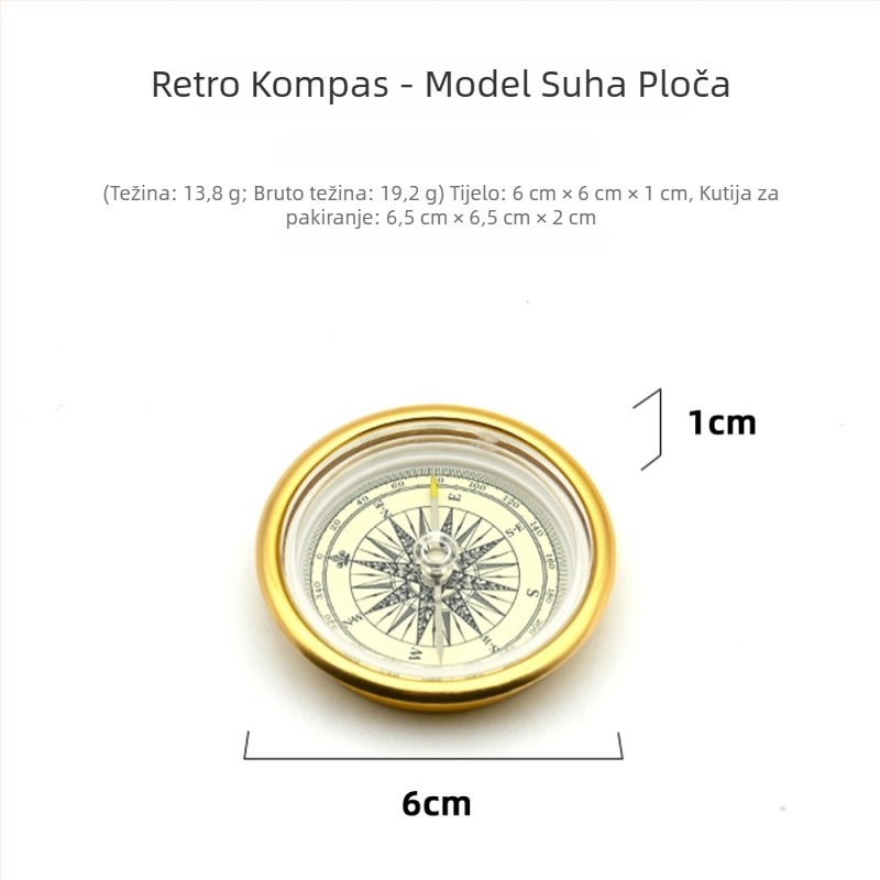Vanjski retro zlatni kompas s glatkom površinom za planinarenje i izlete