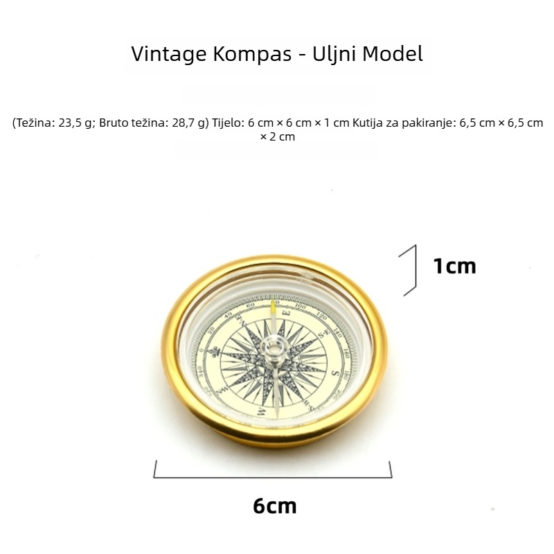 Vanjski retro zlatni kompas s glatkom površinom za planinarenje i izlete