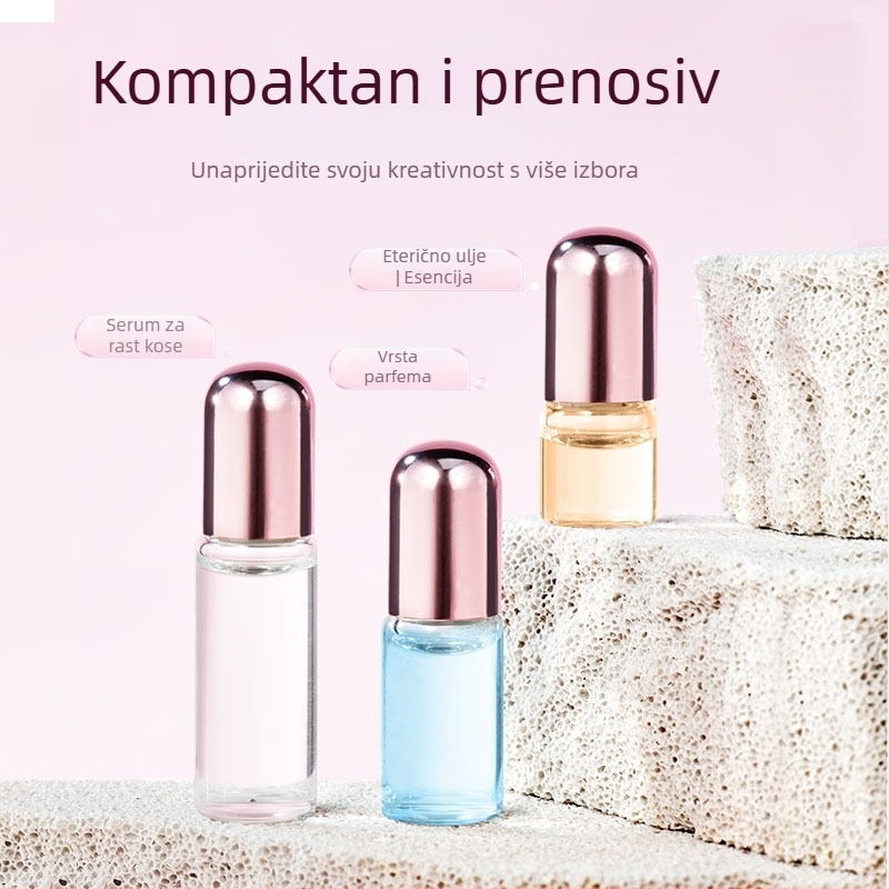Prozirna roll-on bočica s ružičastim zlatnim poklopcem, kapacitet 1 ml/2 ml/3 ml, za eterična ulja i parfem.