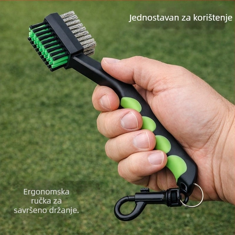 Dvostruka golf četka s glavom od čelične žice i najlona, ergonomska ručka za čišćenje golfske palice