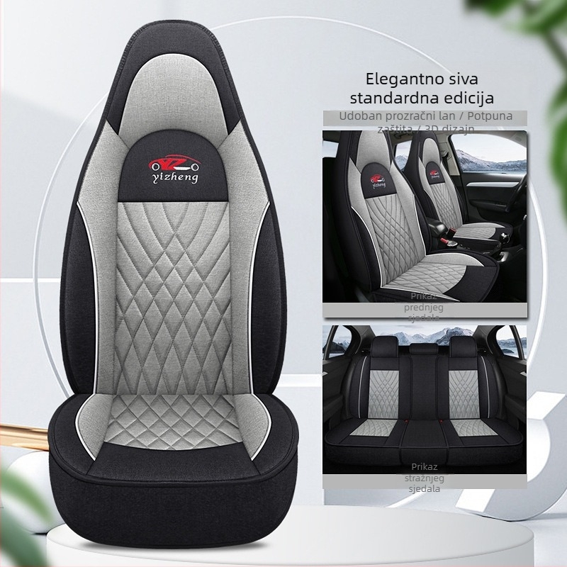 Navlake za auto sjedala za sve sezone, potpuno pokrivene, gruba lanena tkanina, prozračne ljetne navlake za sjedala