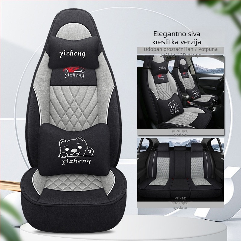 Navlake za auto sjedala za sve sezone, potpuno pokrivene, gruba lanena tkanina, prozračne ljetne navlake za sjedala