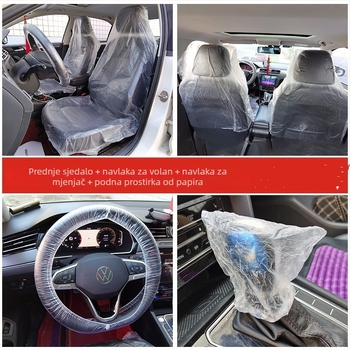 Četverodijelni set za automobil: jednokratne navlake za sjedala, navlaka za volan, prostirke za pod, zaštitne navlake protiv prljavštine za sjedala, debele plastične navlake za sjedala