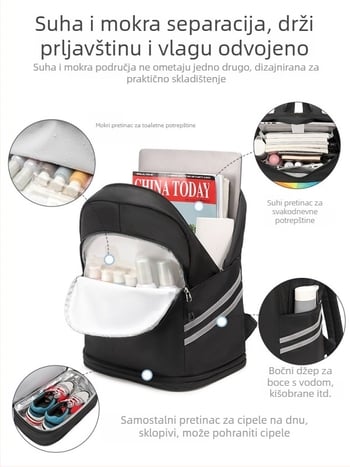 Putna torba s odjelom suhog i mokrog, velika kapaciteta, za kratka putovanja; torba za ruku, plaža torba i fitness torba