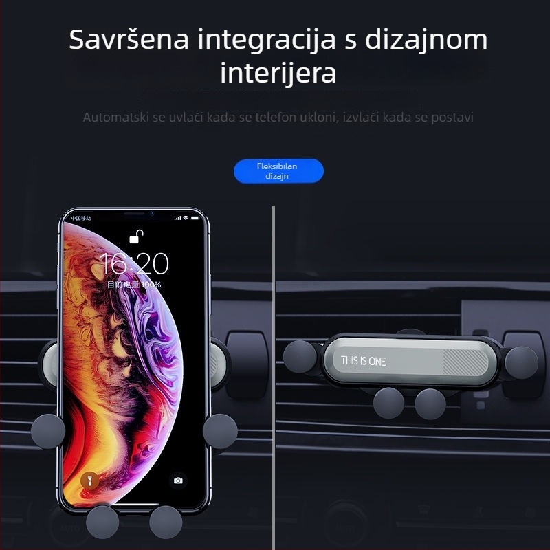 Držač za telefon u automobilu s gravitacijskim pričvršćivanjem na otvor za ventilaciju, produživa i deformabilna podrška.